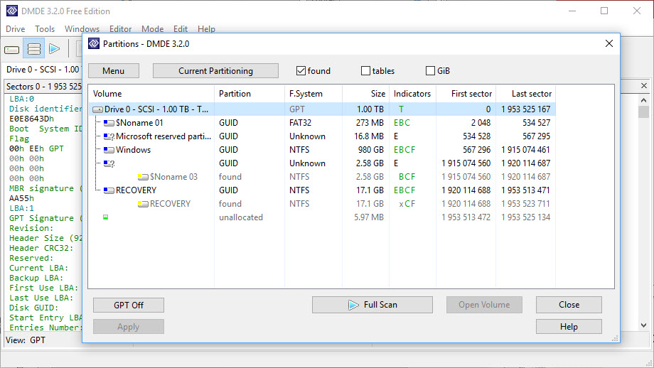 DMDE file recovery tool interface