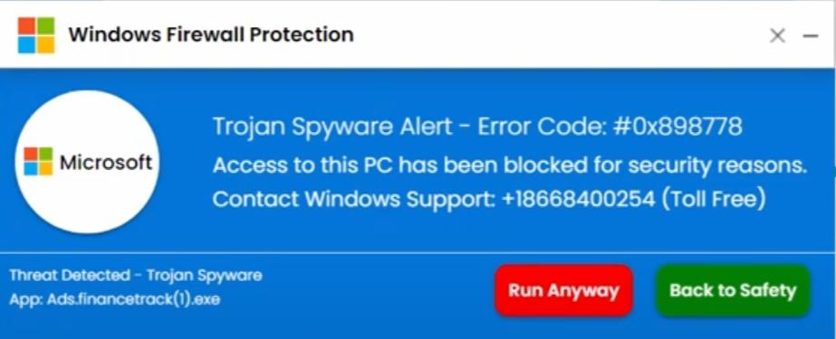 What is Trojan Spyware Alert - Error Code: #0x898778?