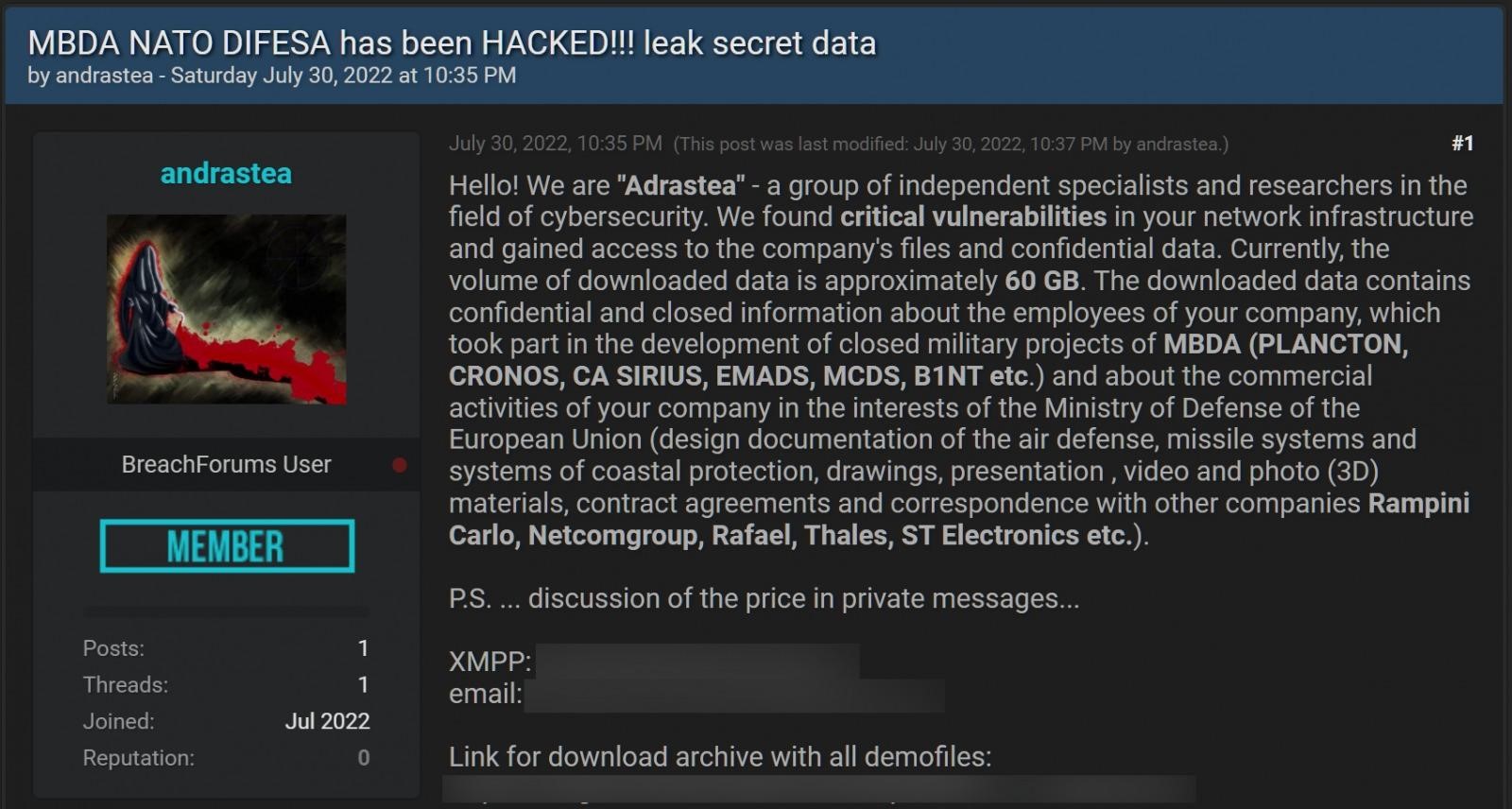 hacker attack on MBDA