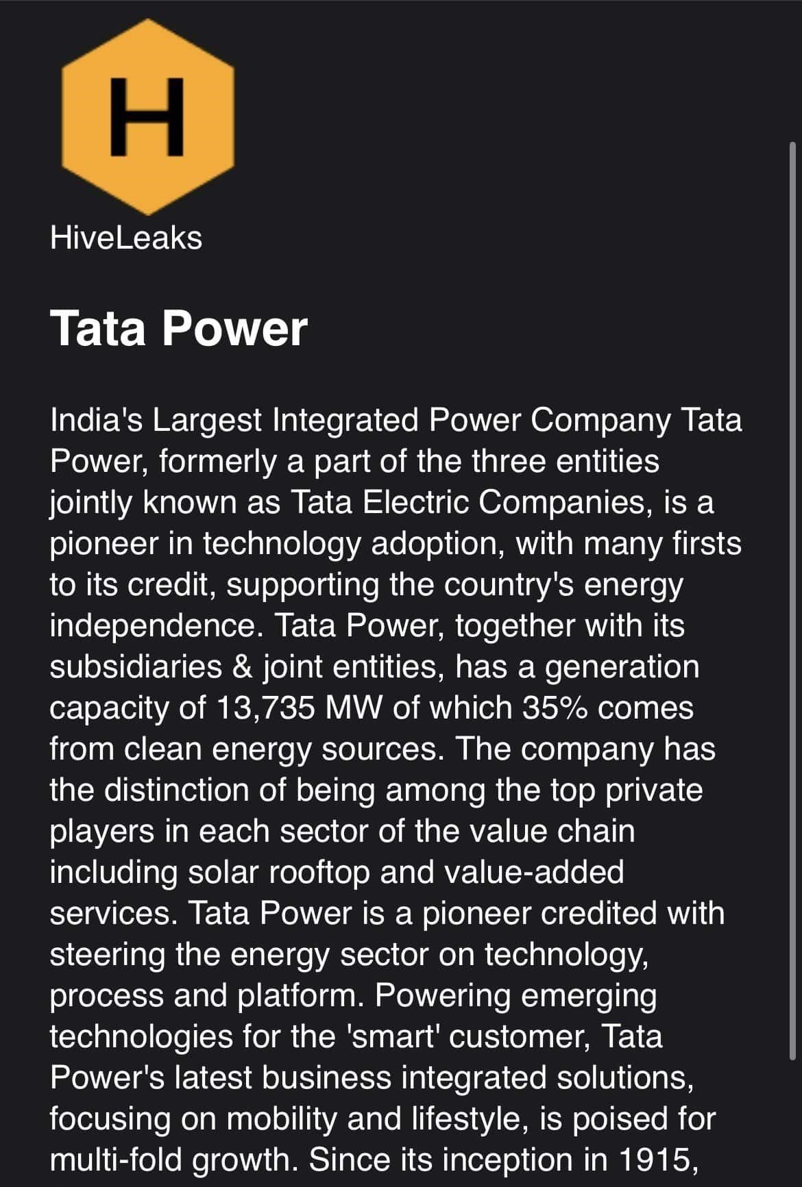Hive and Tata Power