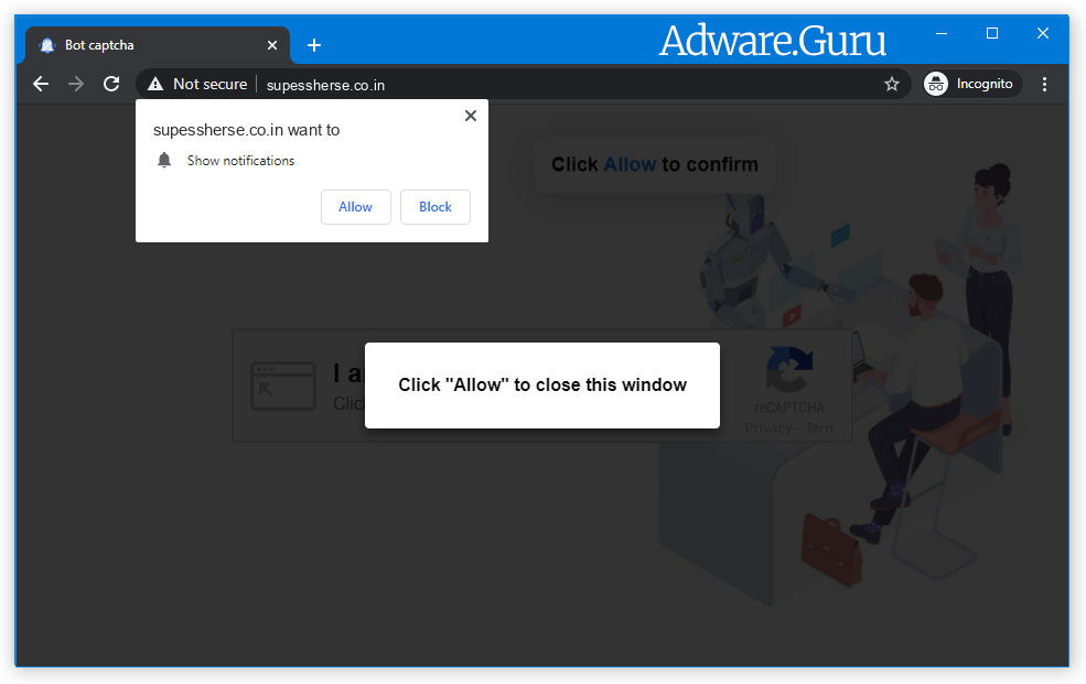 Chrome browser is redirected to Supessherse.co.in