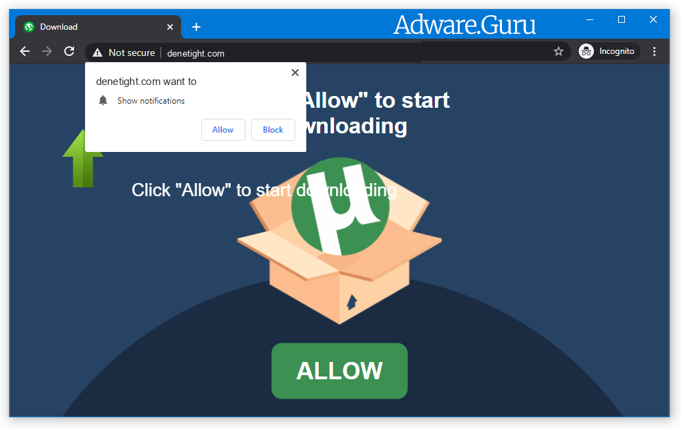 Browser is redirected to Denetight.com
