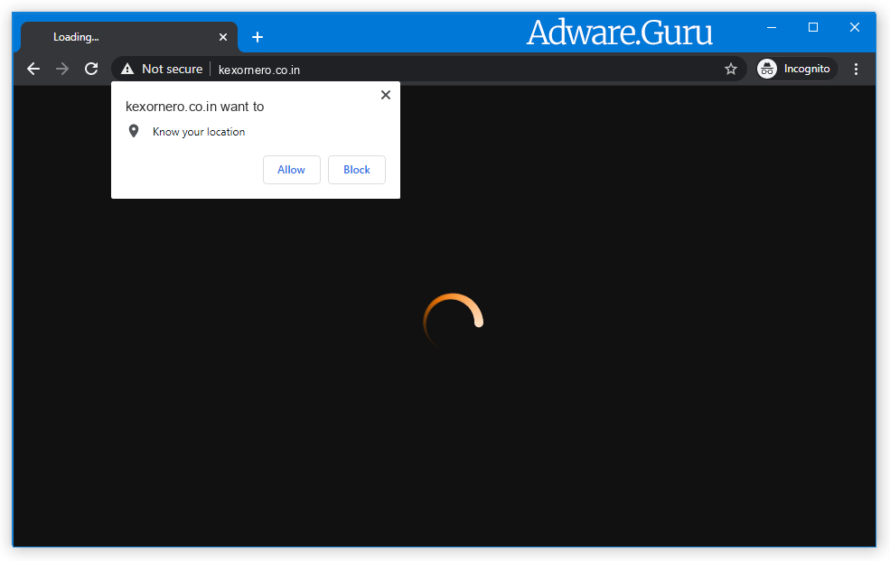 Browser is redirected to Kexornero.co.in