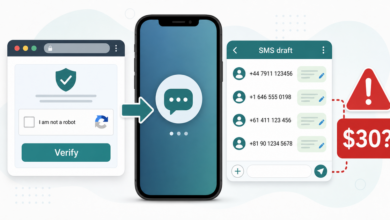 Fake CAPTCHA scam opening an SMS draft with possible phone bill charges