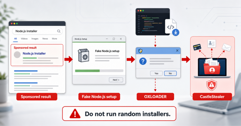 Fake Node.js Ads Deliver OXLOADER and CastleStealer