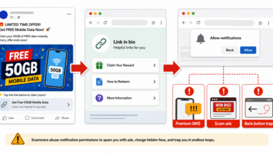 SniperDz browser notification scam funnel with Allow prompt and premium SMS warnings