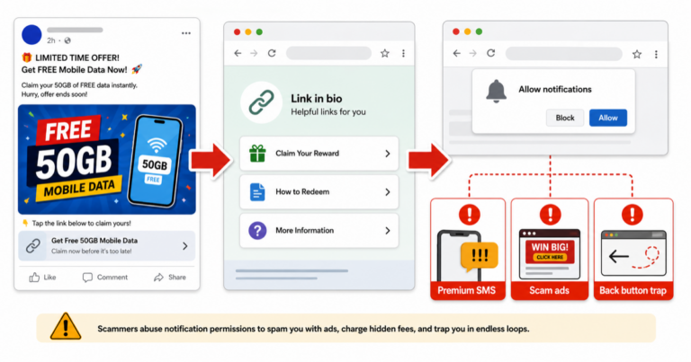 SniperDz Scams Abuse Browser Notifications and Back Button Traps
