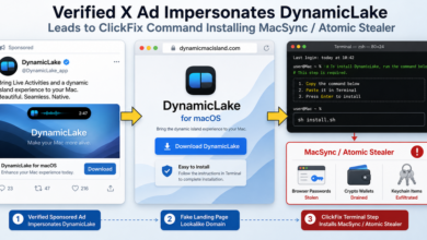 Verified X ad impersonating DynamicLake and leading to a Mac stealer install flow